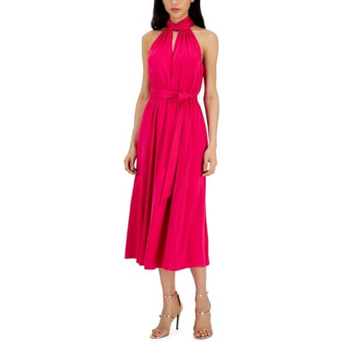 Anne Klein Womens Twist-Neck Sleeveless Midi Dress