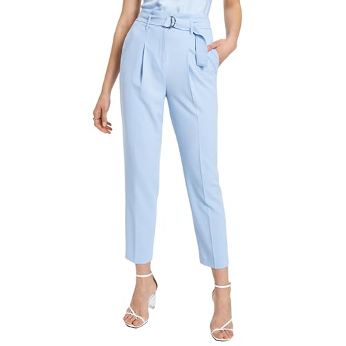 Bar III Textured Crepe Paper Bag Straight Leg Ankle Pants