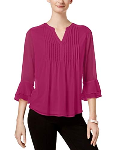 Charter Club Double Ruffle Solid Pintuck Top