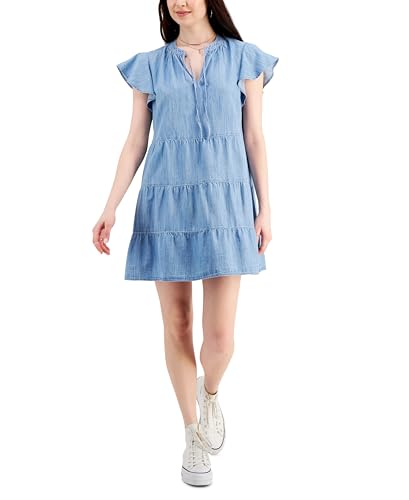 Style & Co Womens Cotton Chambray Tiered Dress