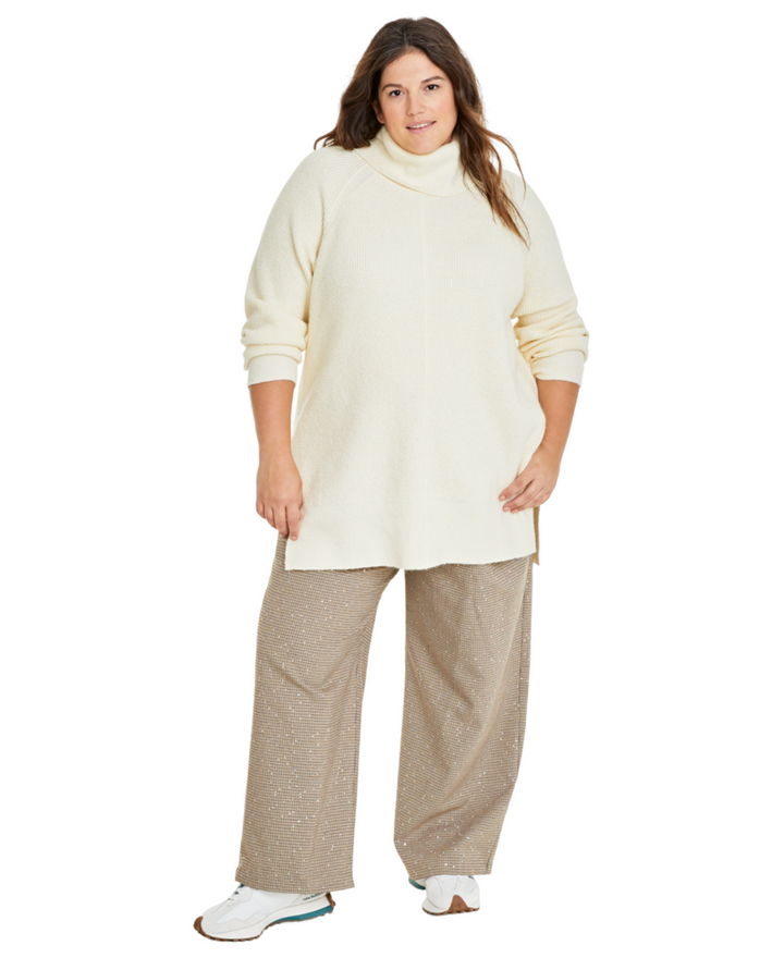 Plus Size Turtleneck Waffle-Knit Tunic Sweater