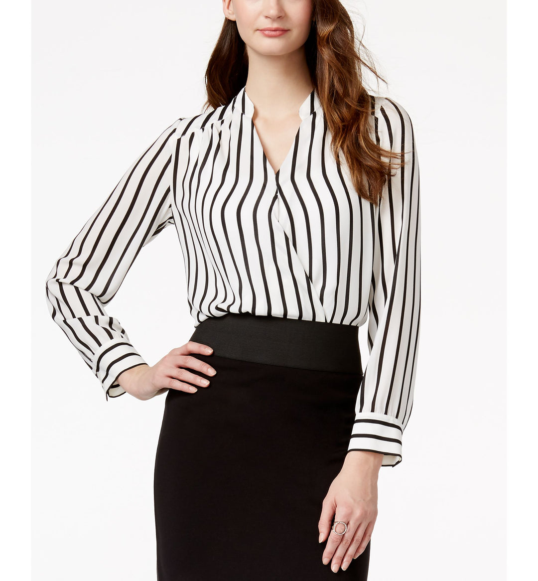 International Concepts Petite Striped Surplice Blouse