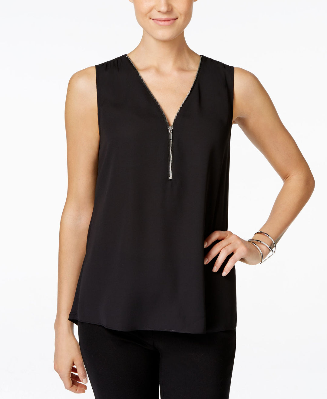 Inc International Concepts Zip-Front Knit-Back Top