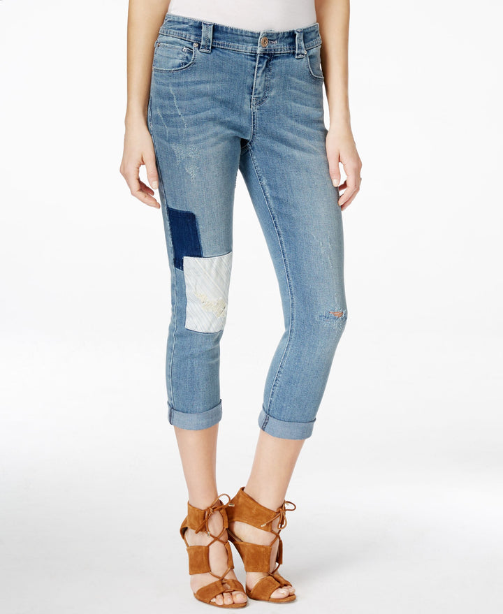 Womens Cropped Patchwork Jeans