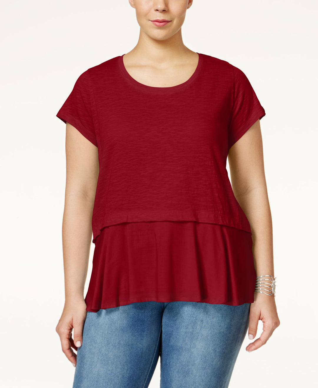 Style & Co. Plus Size Short Sleeve Flounce Hem Top