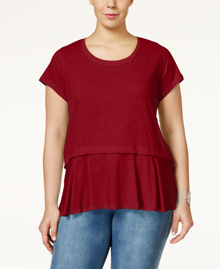 Style & Co. Plus Size Short Sleeve Flounce Hem Top