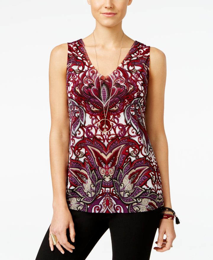 Inc International Concepts Petite Printed Double-Layer Top