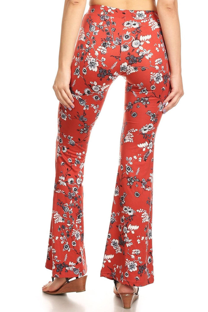 Buttery Soft Red Summer Floral Bell Bottom Leggings