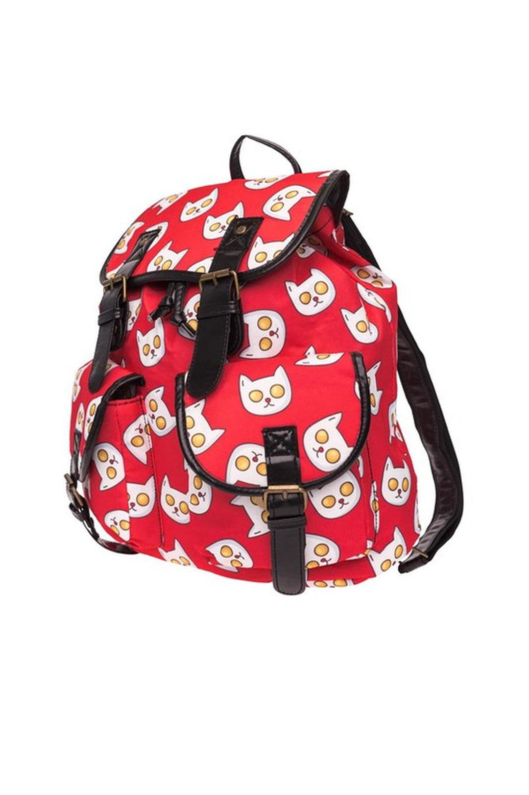 Sunny Side Up Kitty Cat Graphic Print Buckle Flap Backpack
