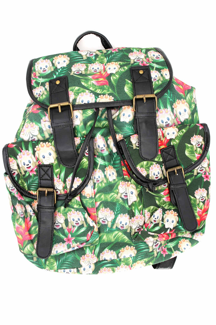 Jungle Monkey Emoji Graphic Print Buckle Flap Backpack