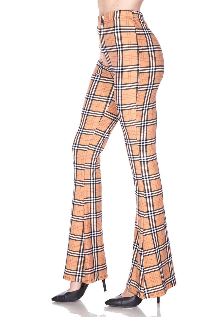 Buttery Soft Carmel Plaid Bell Bottom Leggings