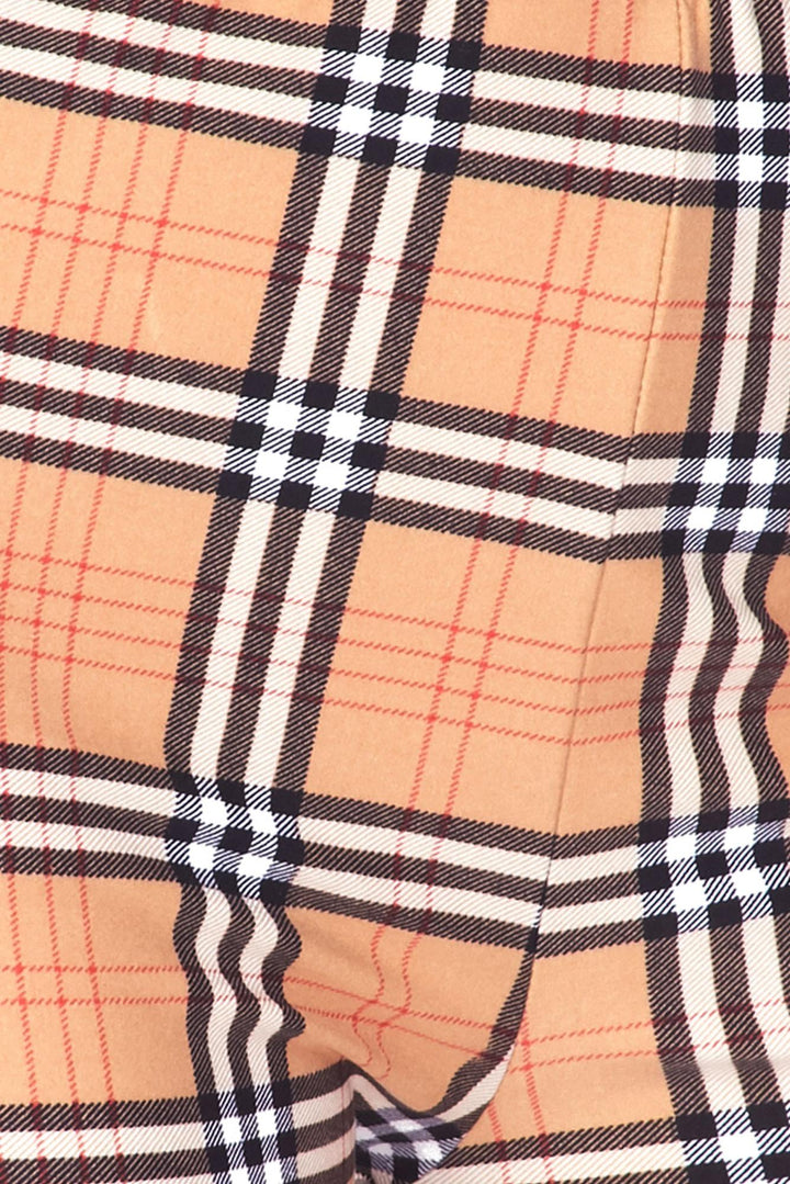 Buttery Soft Carmel Plaid Bell Bottom Leggings