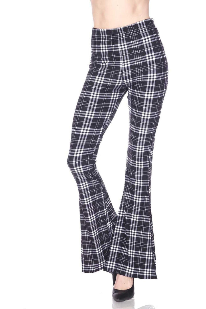 Buttery Smooth Traditional Black and White Plaid Bell Bottom Leggings