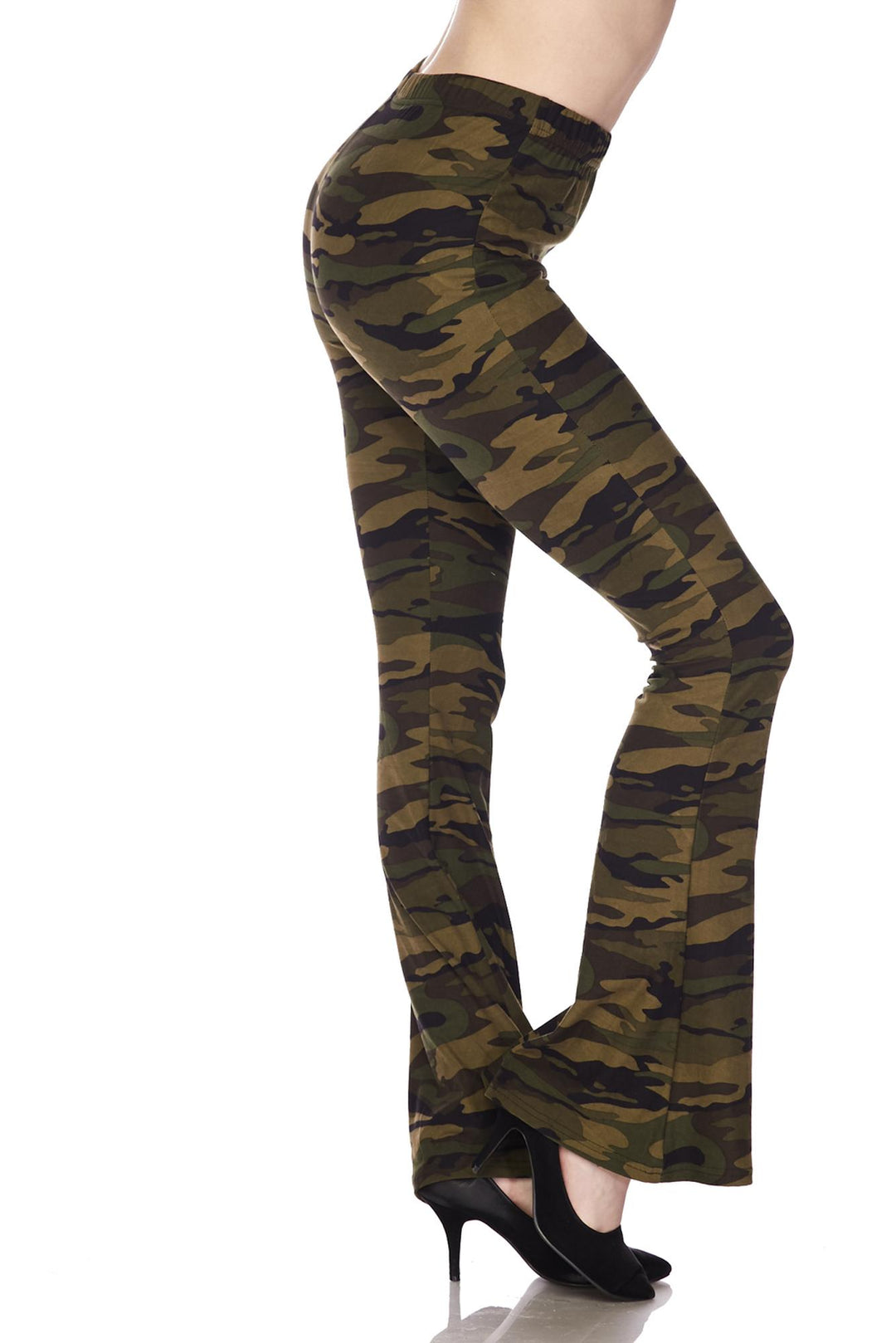 Buttery Soft Green Camouflage Bell Bottom Leggings