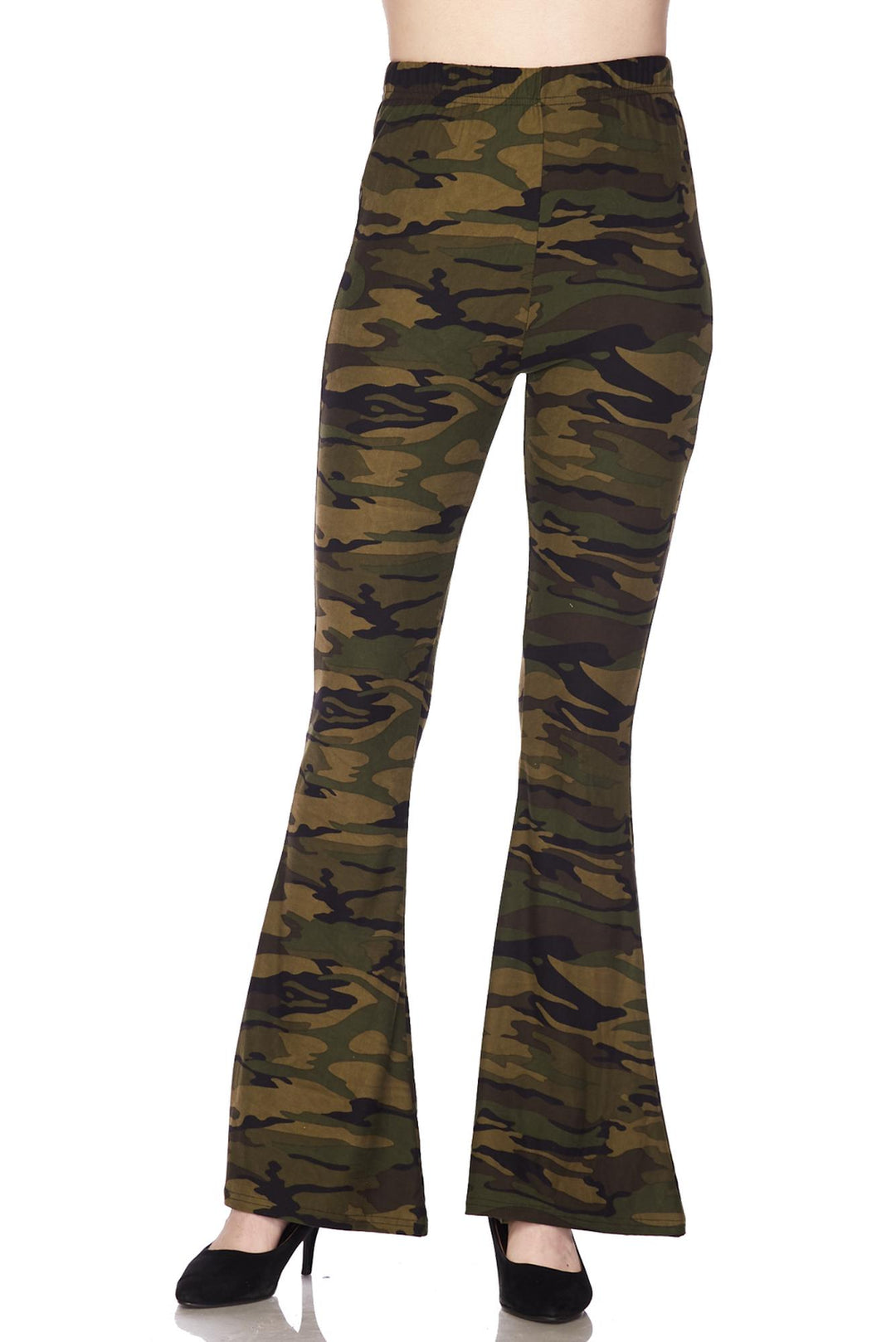 Buttery Soft Green Camouflage Bell Bottom Leggings