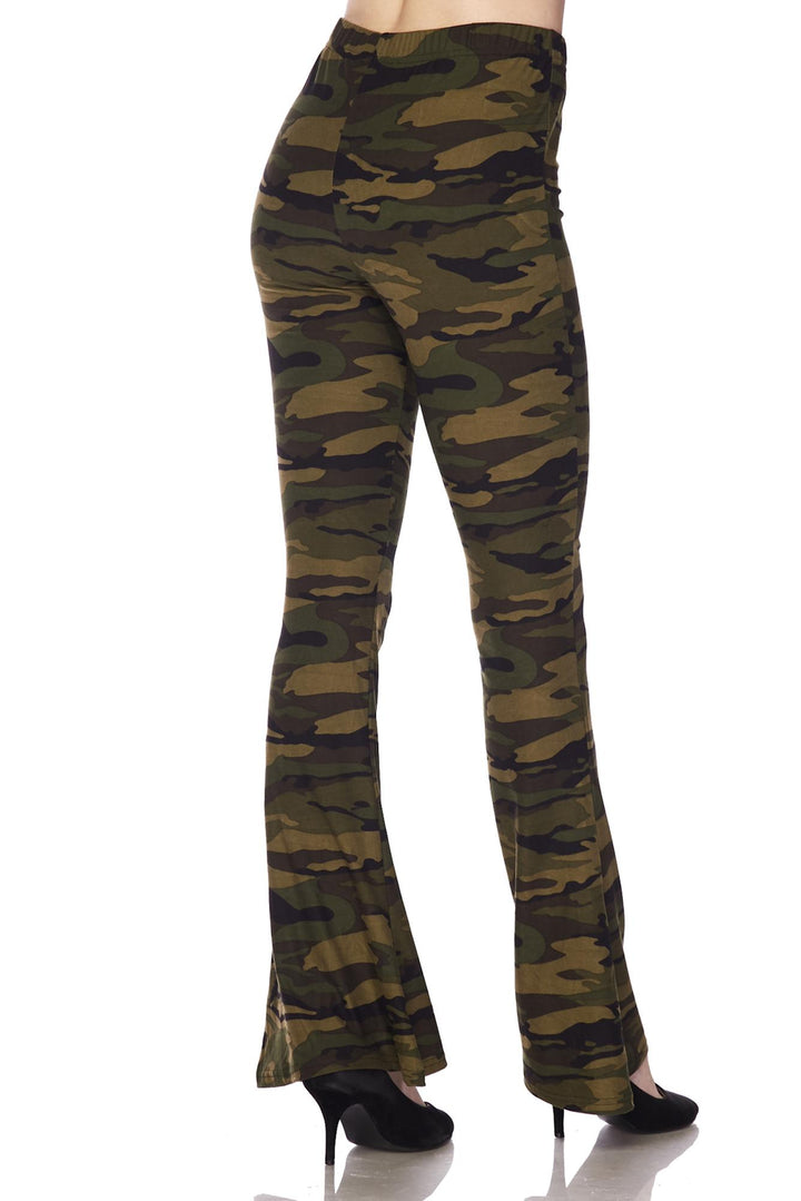 Buttery Soft Green Camouflage Bell Bottom Leggings