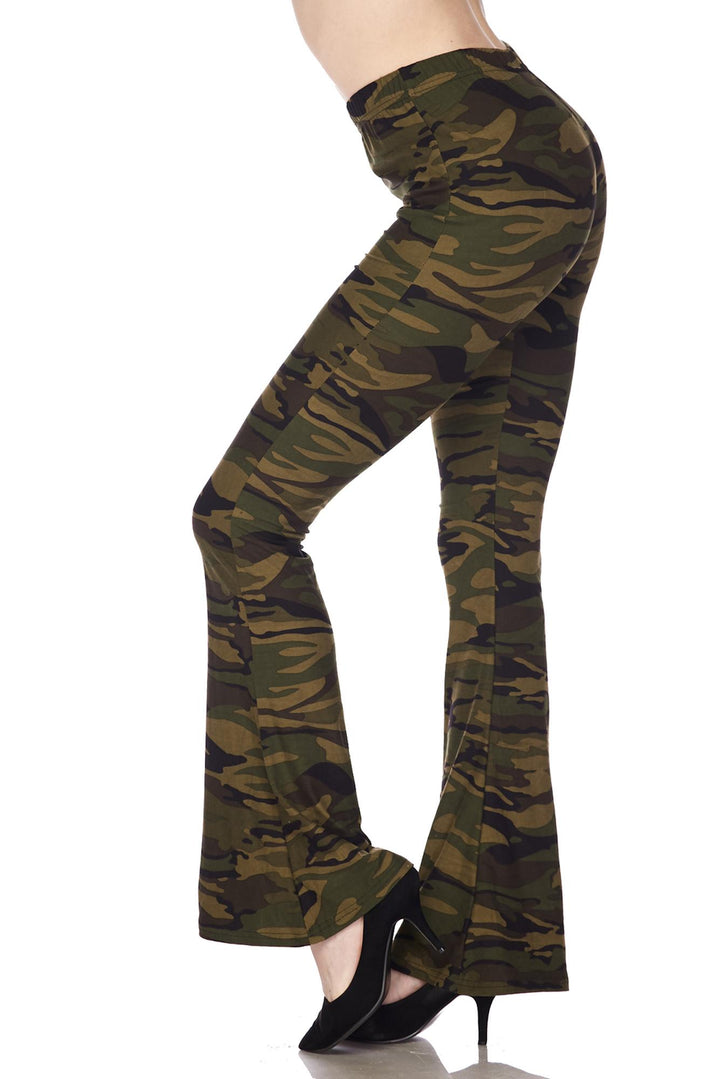 Buttery Soft Green Camouflage Bell Bottom Leggings