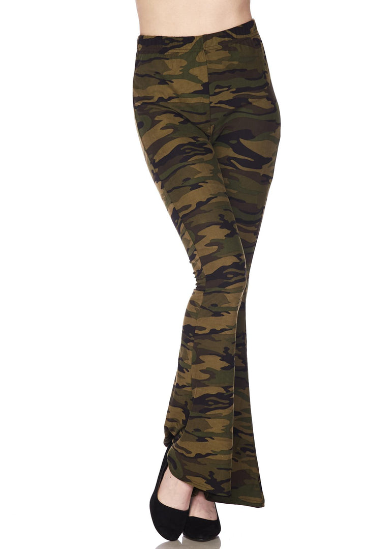 Buttery Soft Green Camouflage Bell Bottom Leggings