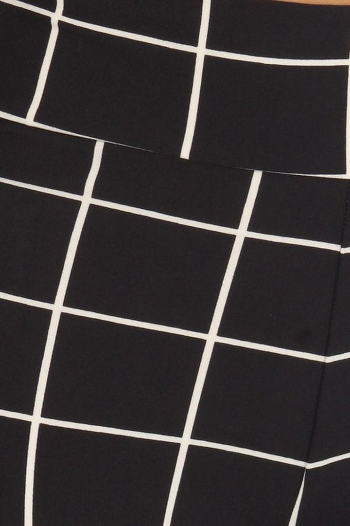 Buttery Soft Black and White Grid Bell Bottom Leggings