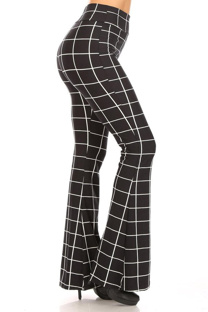 Buttery Soft Black and White Grid Bell Bottom Leggings