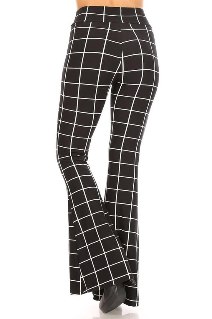 Buttery Soft Black and White Grid Bell Bottom Leggings