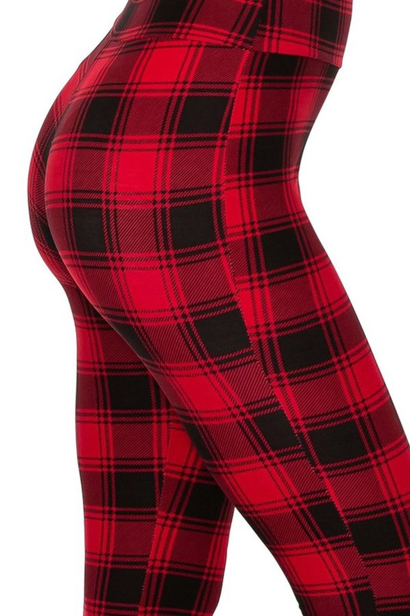 Buttery Soft Red and Black Plaid Bell Bottom Leggings