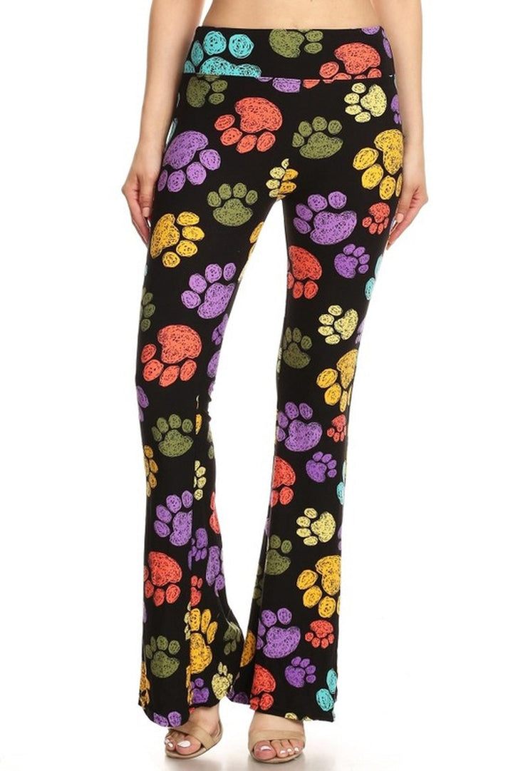 Buttery Soft Paw Print Bell Bottom Leggings