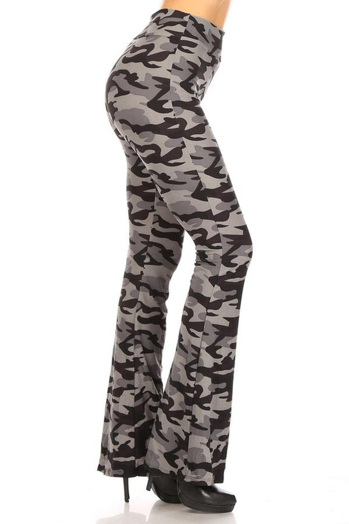 Buttery Soft Monochrome Camouflage Bell Bottom Leggings
