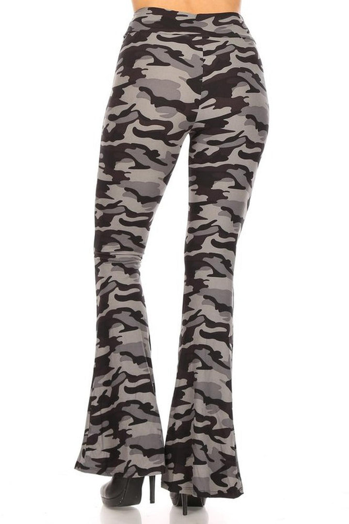 Buttery Soft Monochrome Camouflage Bell Bottom Leggings