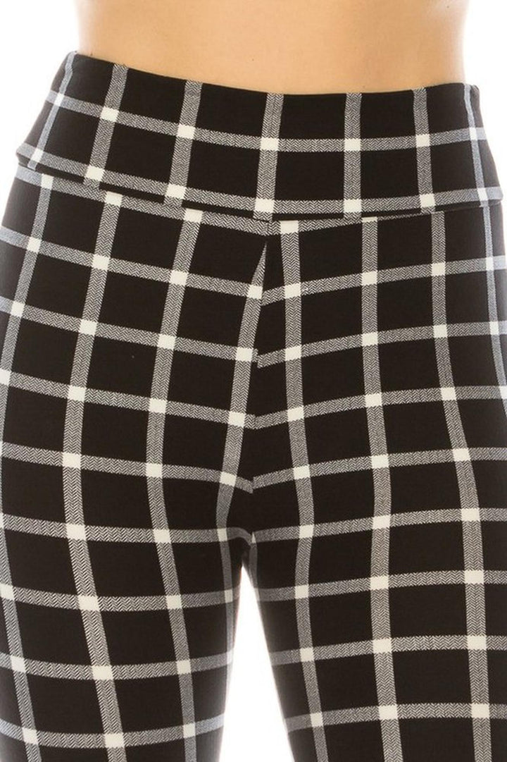 Buttery Soft Black and White Simple Plaid Bell Bottom Leggings