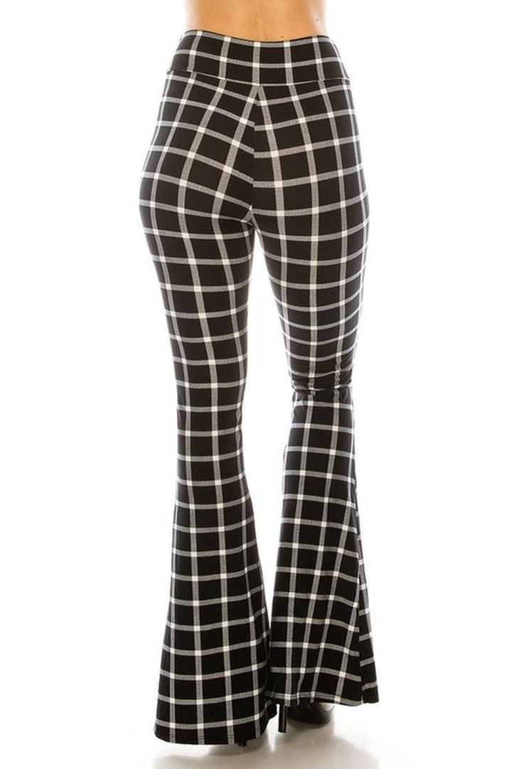 Buttery Soft Black and White Simple Plaid Bell Bottom Leggings
