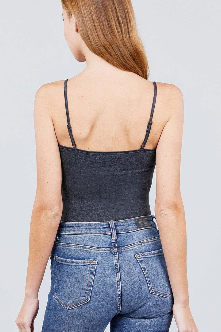 Basic Solid Spaghetti Strap Cotton Bodysuit