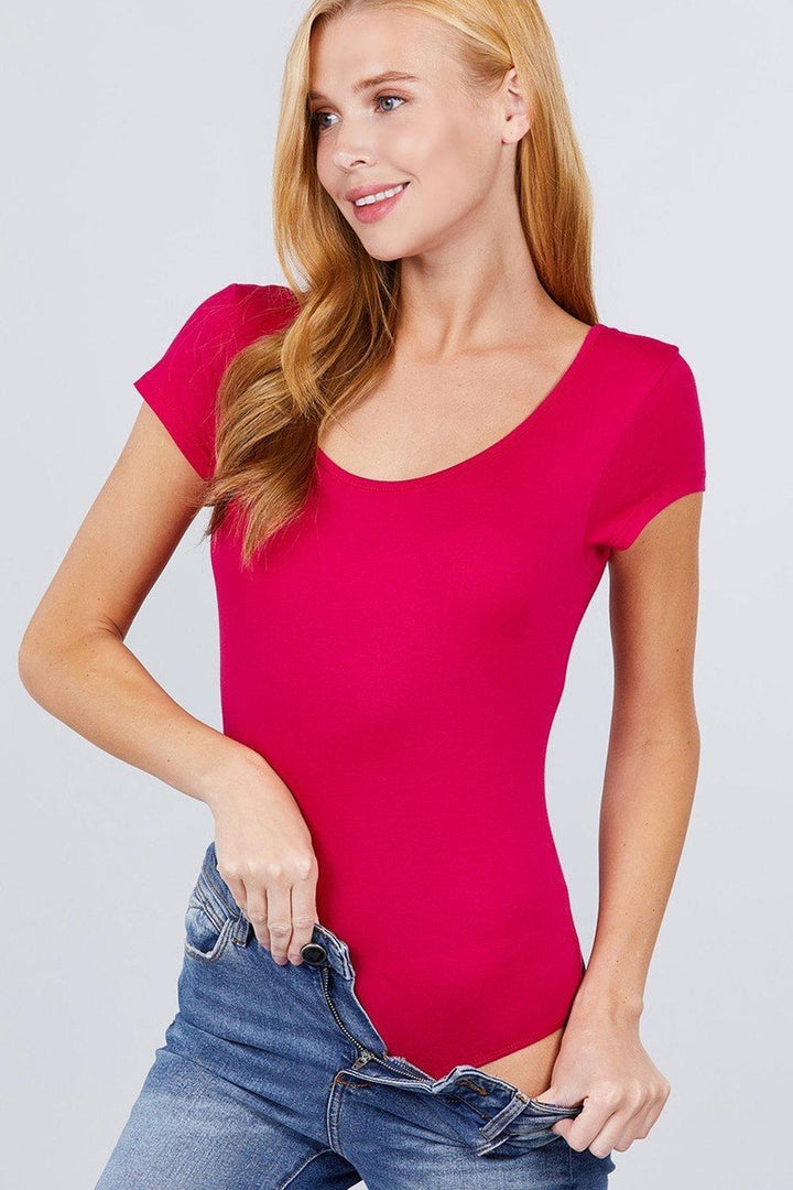 Basic Solid Short Sleeve Scoop Neck Cotton Bodysuit