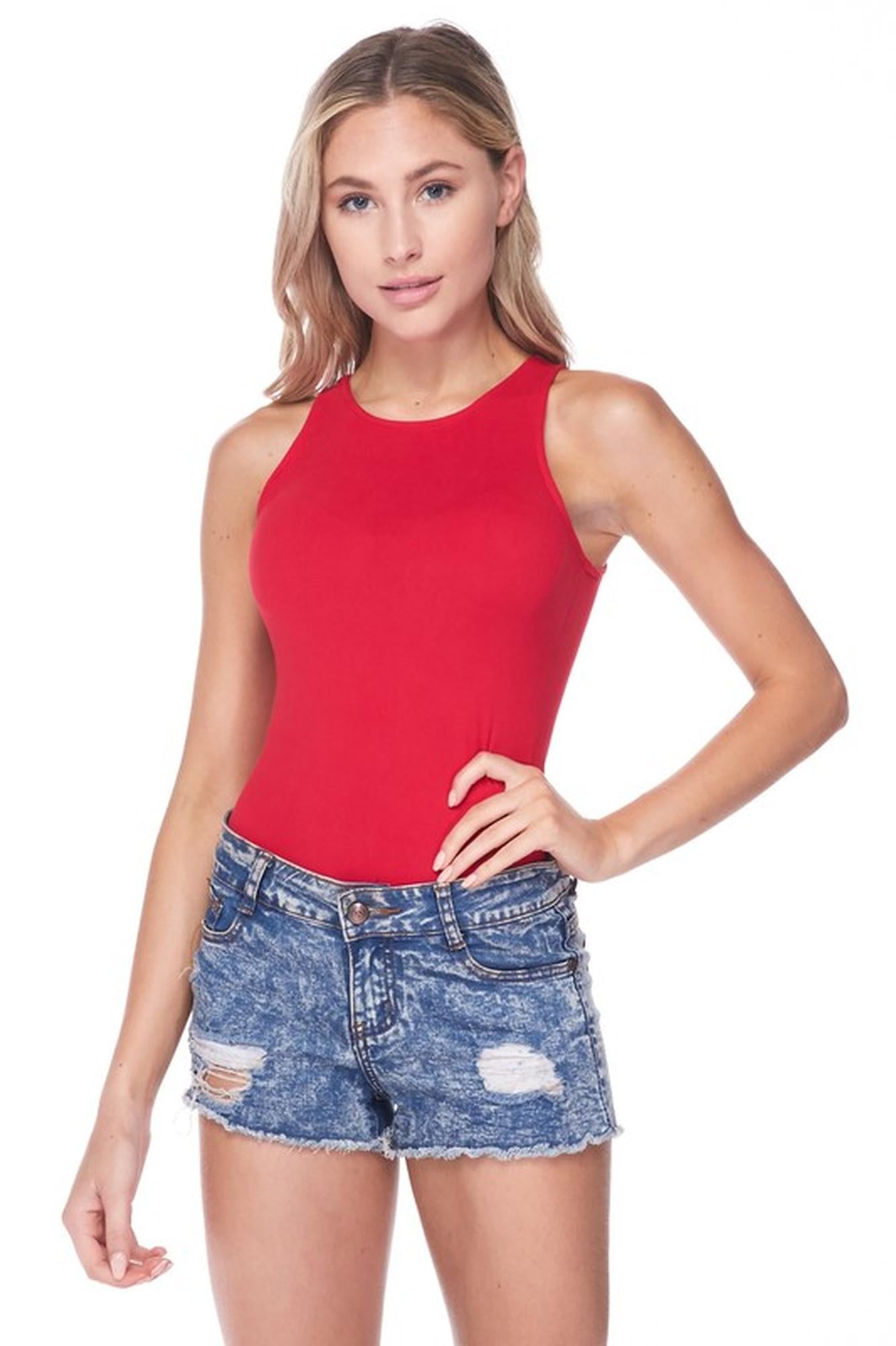 Brushed Solid Basic Mock Neck Bodysuit