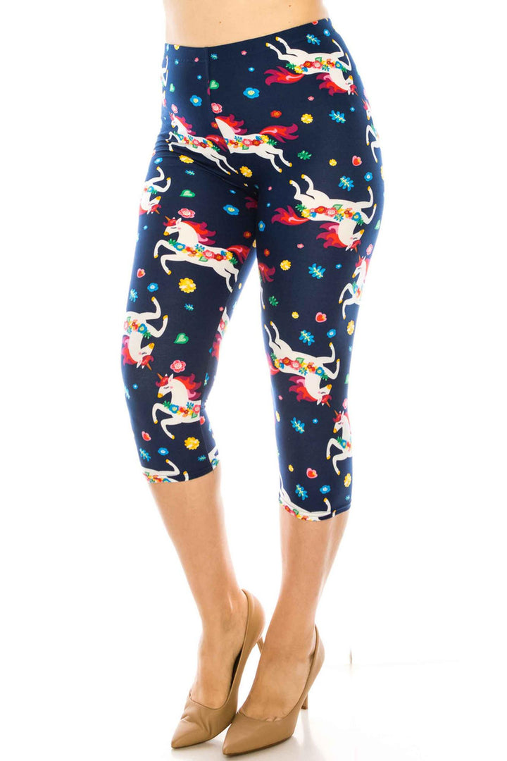 Buttery Smooth Leaping Unicorns Plus Size Capris