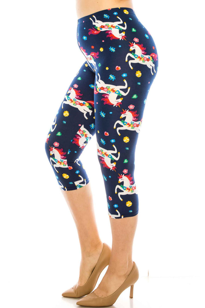 Buttery Smooth Leaping Unicorns Plus Size Capris