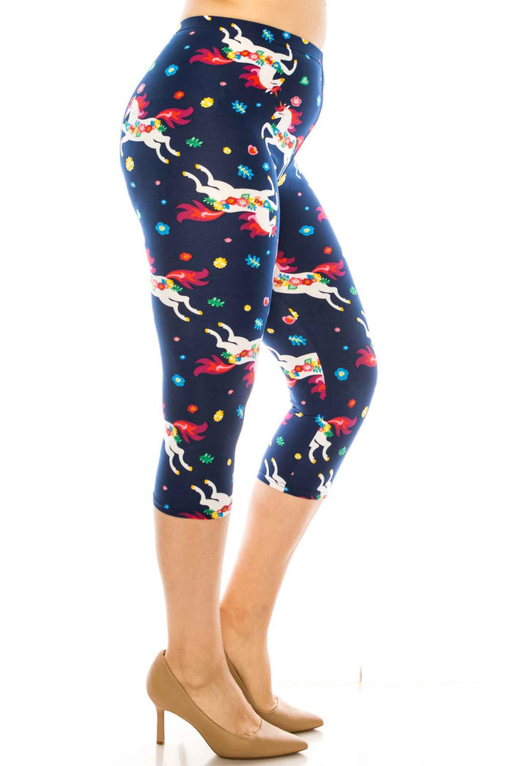 Buttery Smooth Leaping Unicorns Plus Size Capris