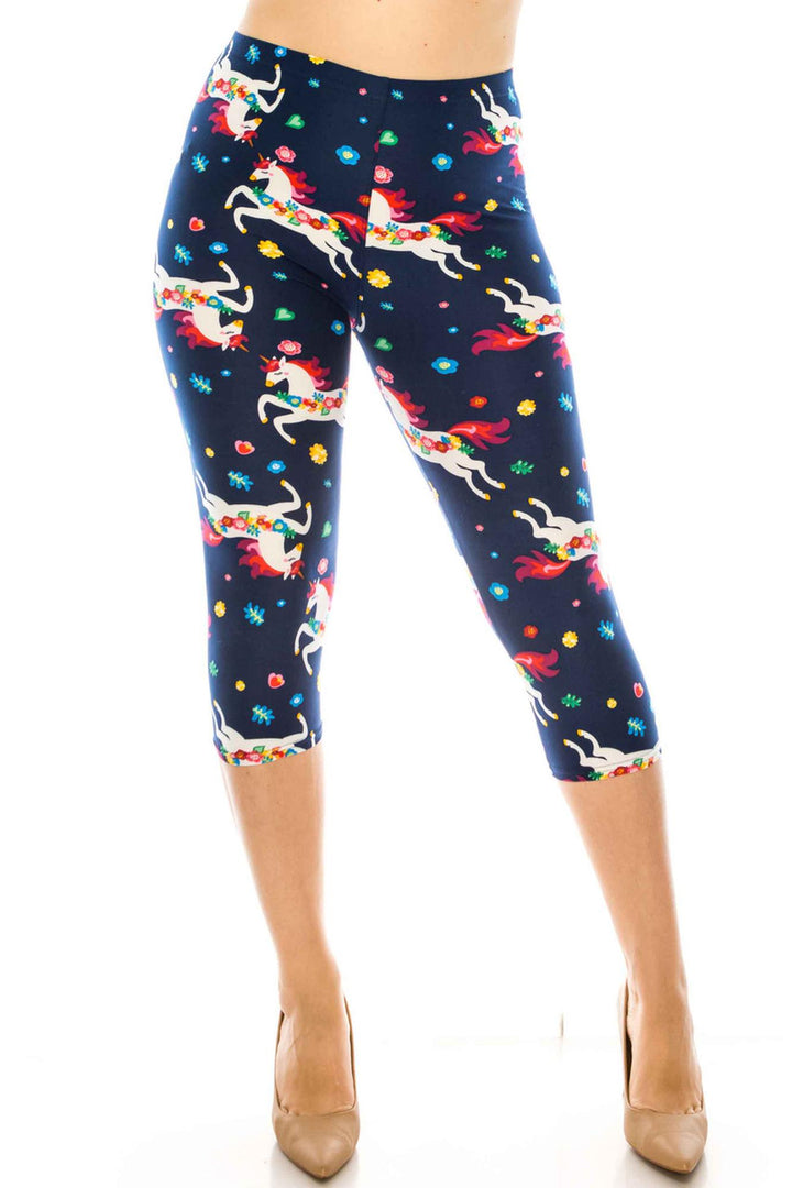 Buttery Smooth Leaping Unicorns Plus Size Capris