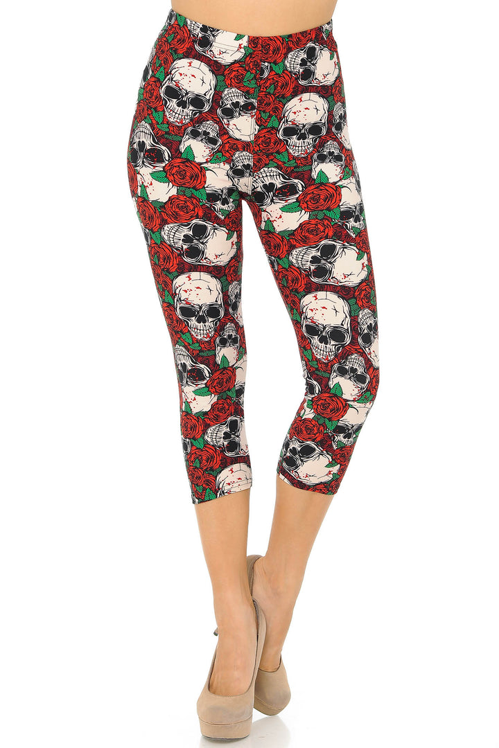 Buttery Smooth Pink Petal Sugar Skull Capris