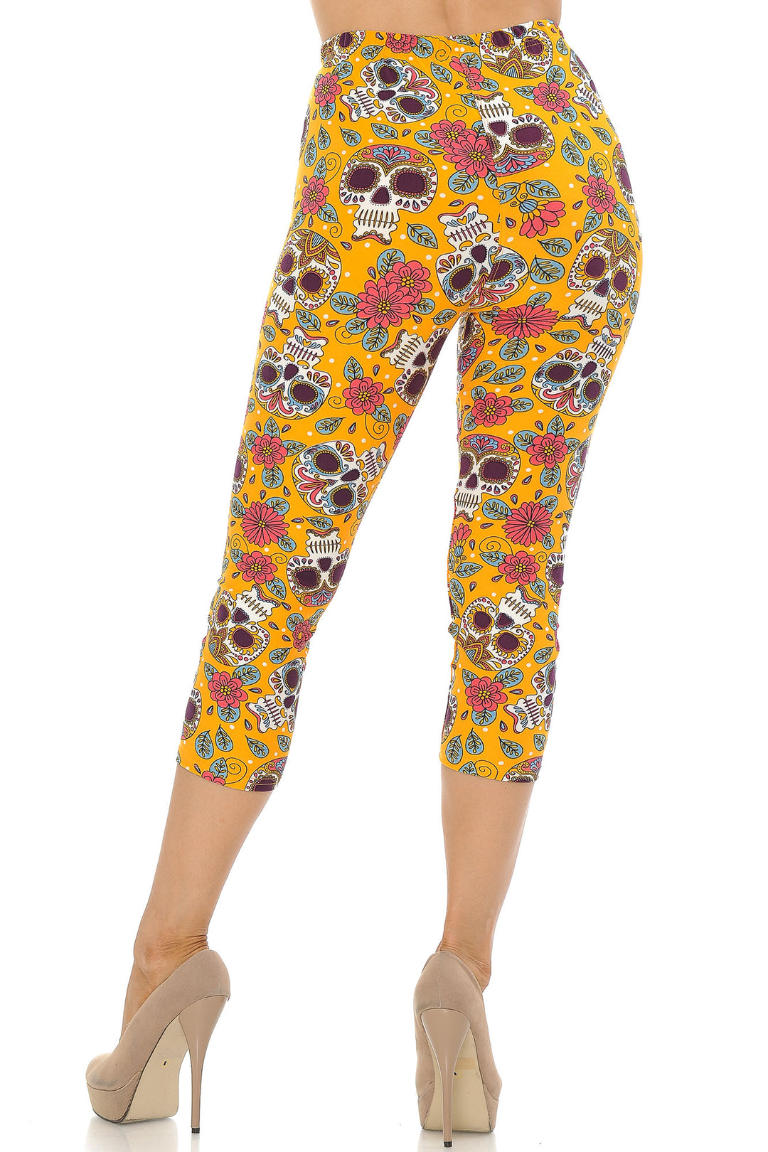 Buttery Smooth Mustard Summer Sugar Skull Capris
