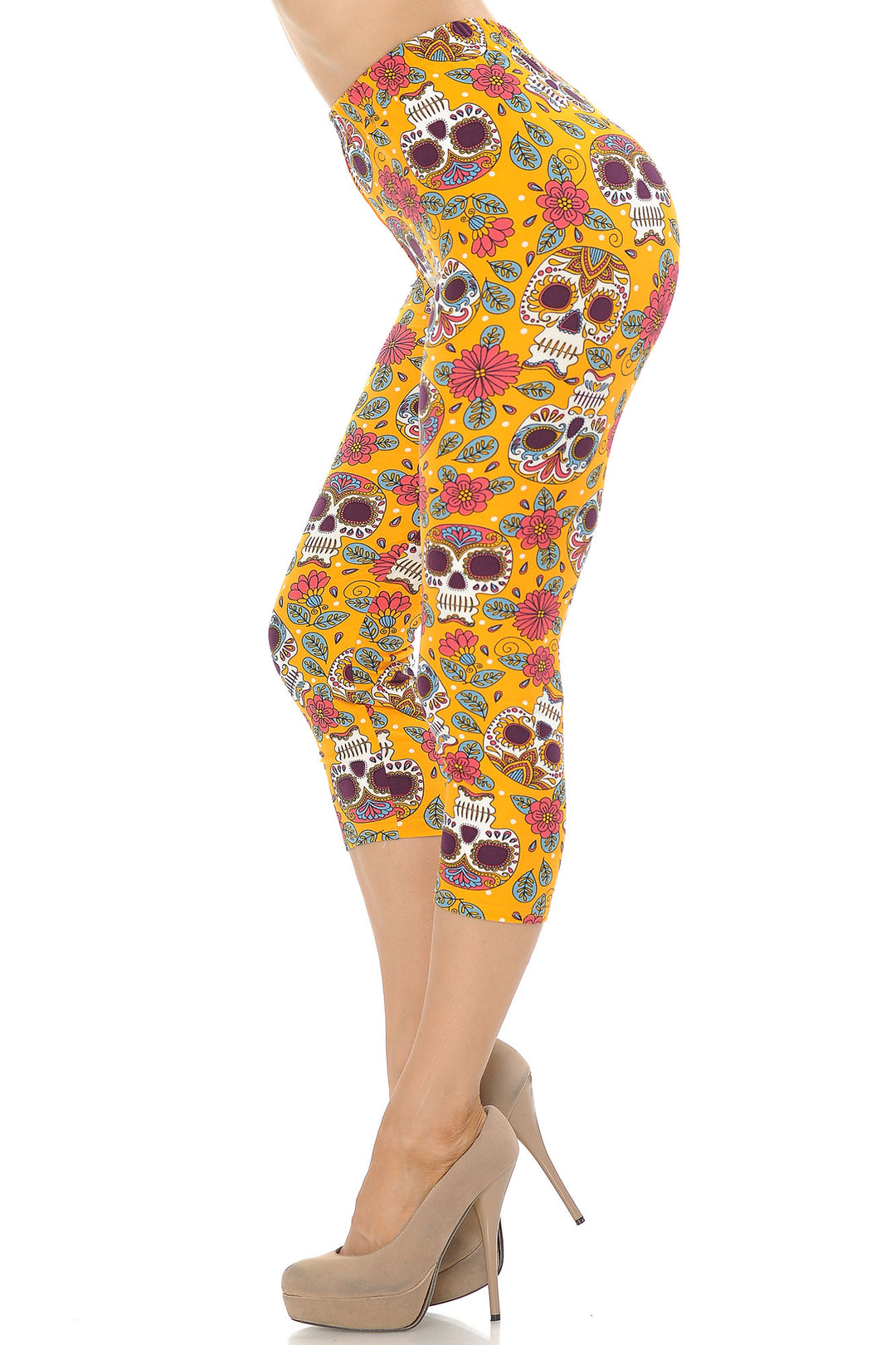 Buttery Smooth Mustard Summer Sugar Skull Capris