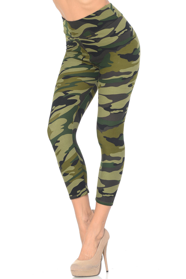 Buttery Smooth Green Camouflage High Waisted Capri - EEVEE