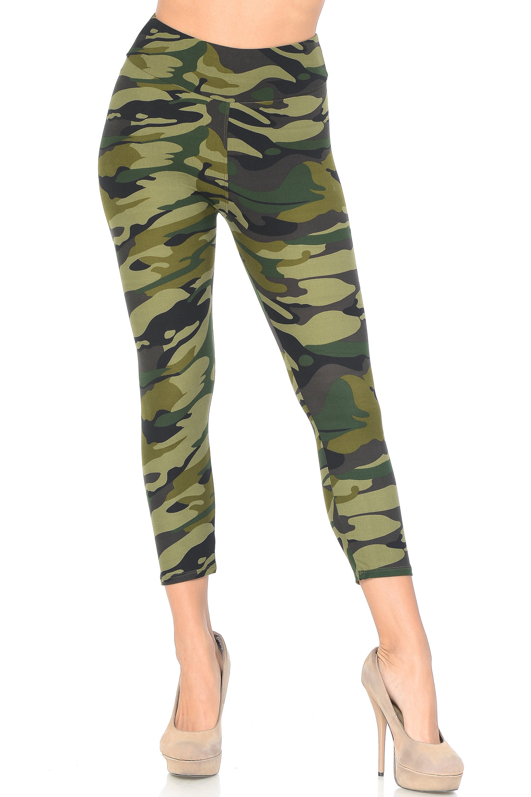 Buttery Smooth Green Camouflage High Waisted Capri - EEVEE