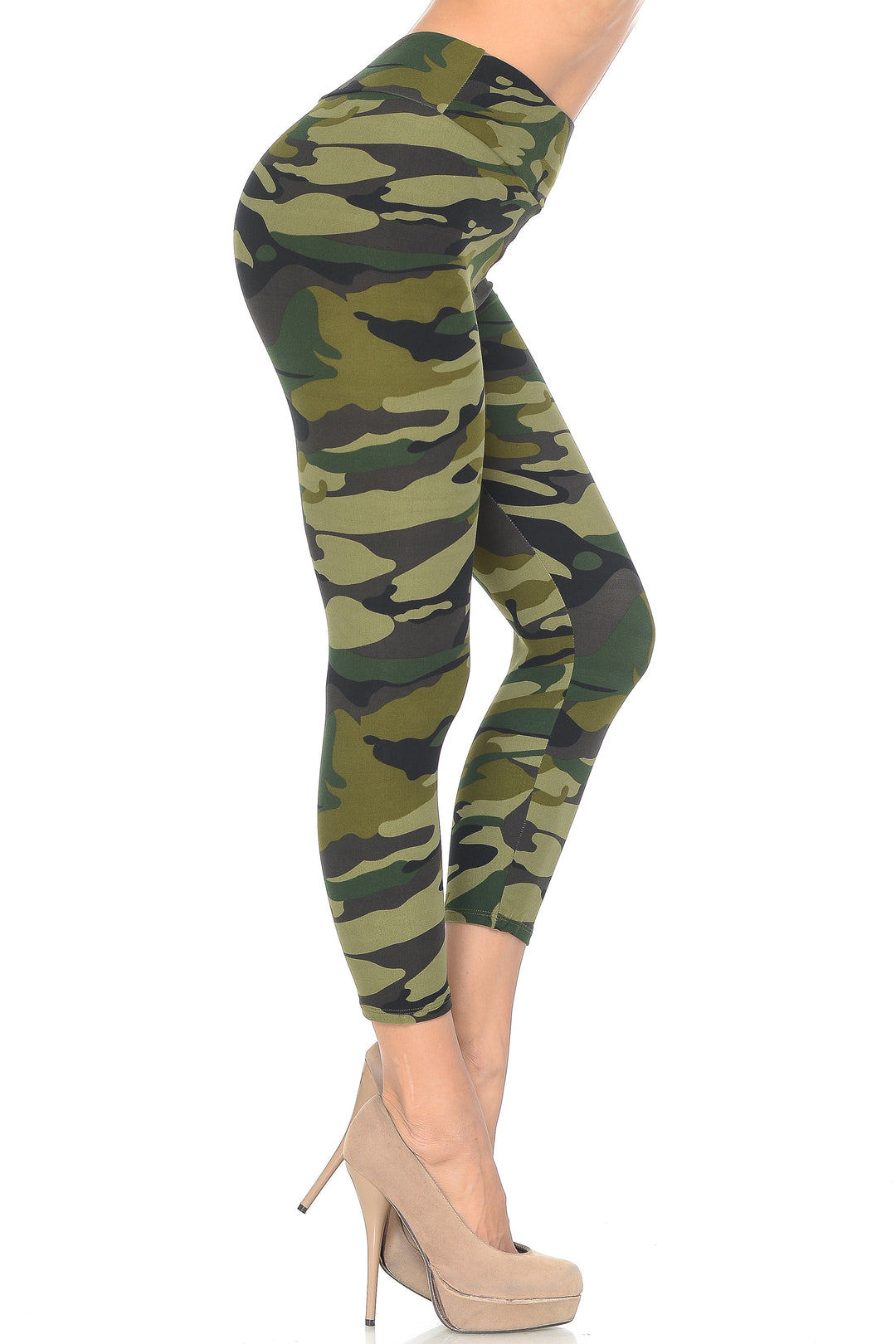 Buttery Smooth Green Camouflage High Waisted Capri - EEVEE