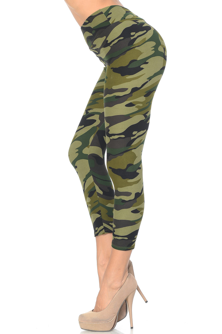 Buttery Smooth Green Camouflage High Waisted Capri - EEVEE
