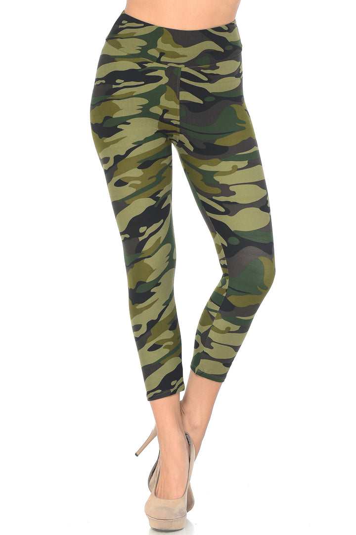 Buttery Smooth Green Camouflage High Waisted Capri - EEVEE