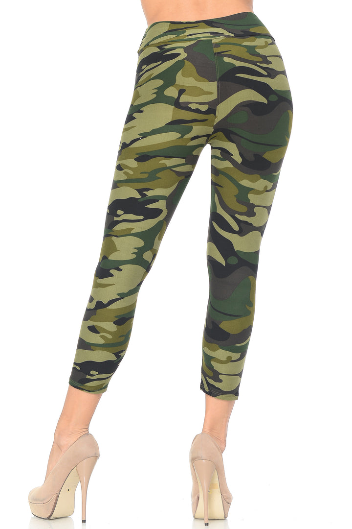 Buttery Smooth Green Camouflage High Waisted Capri - EEVEE