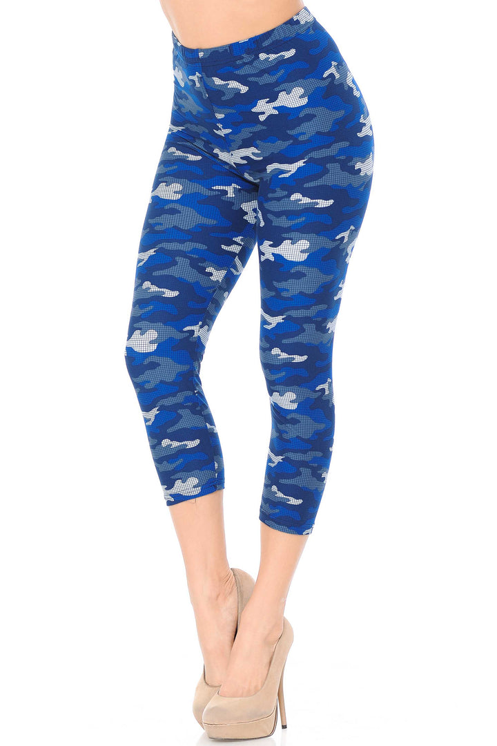 Buttery Smooth Blue Grid Camouflage Capris
