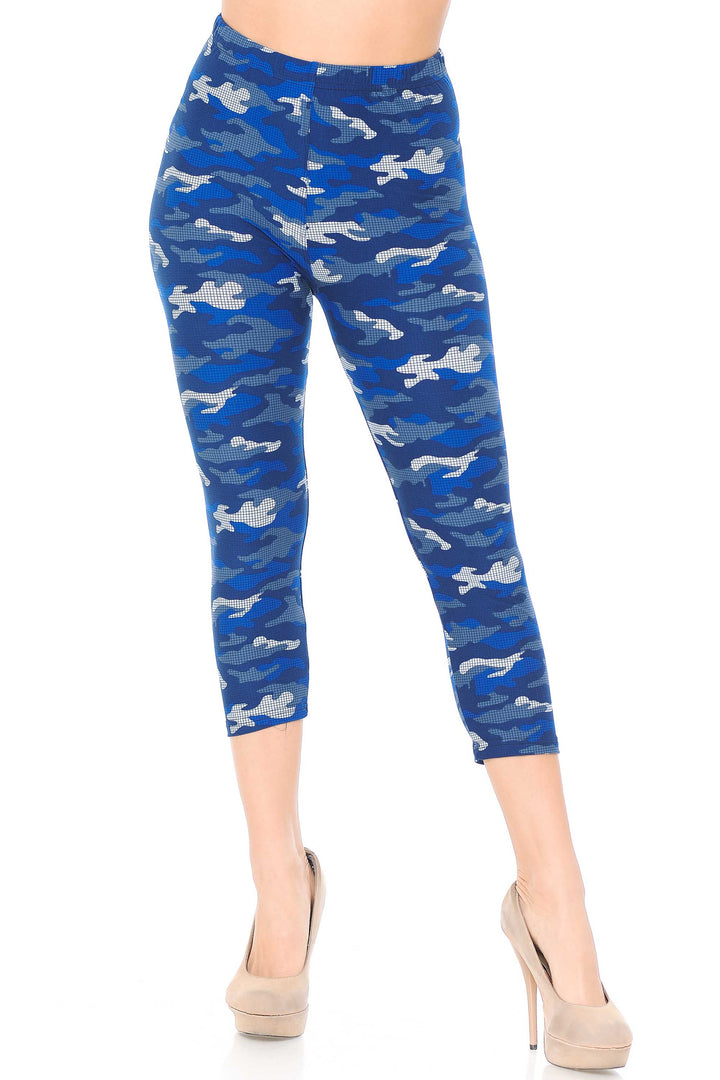 Buttery Smooth Blue Grid Camouflage Capris