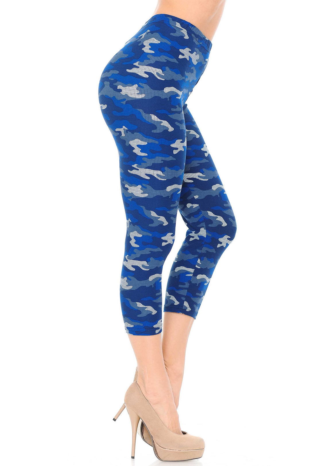 Buttery Smooth Blue Grid Camouflage Capris